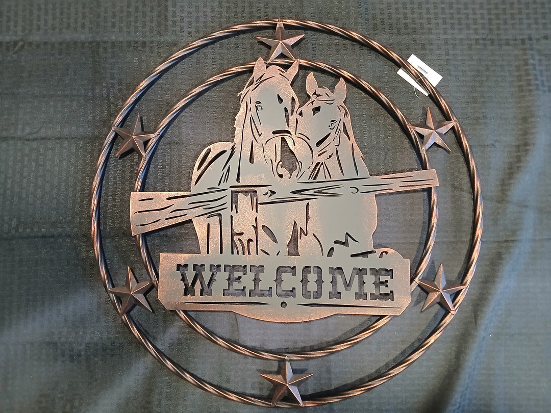 round-up western metal welcome sign