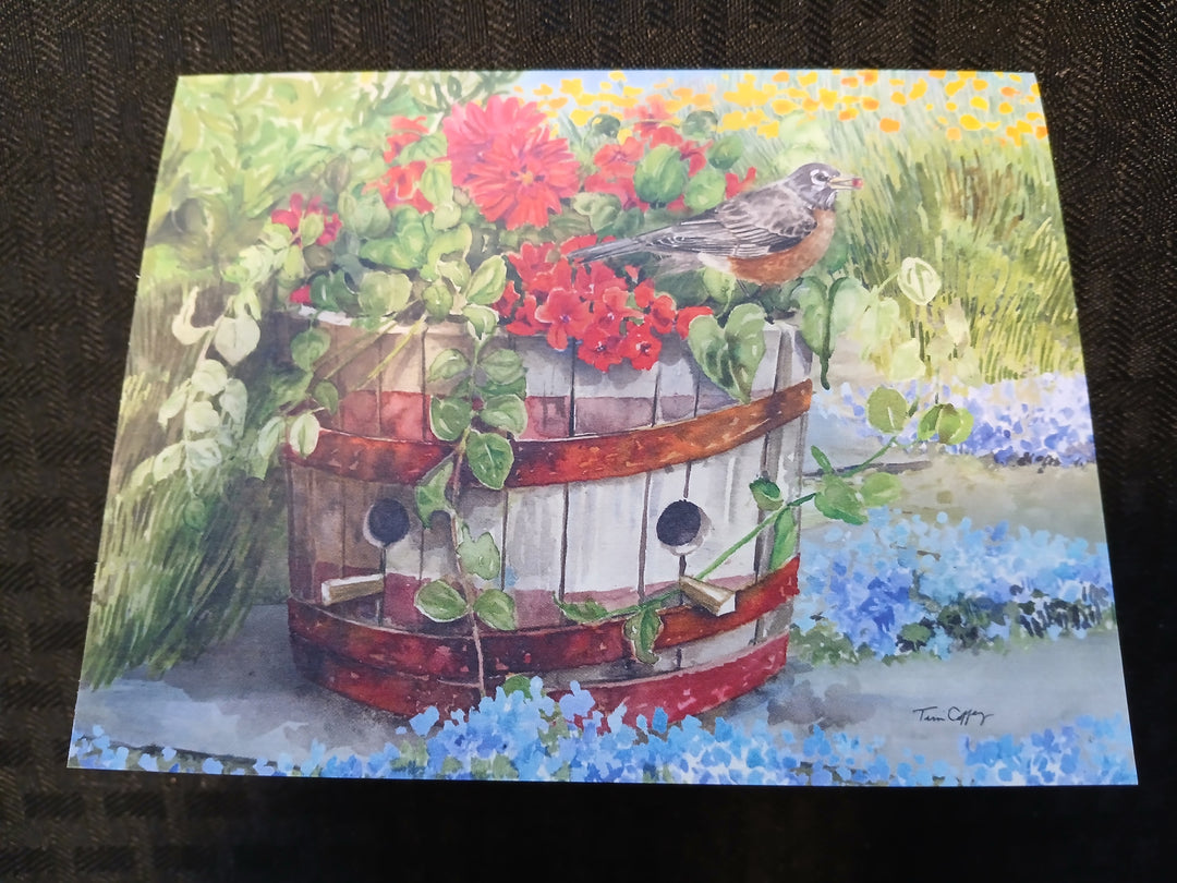 Birdhouses and birds greeting cards