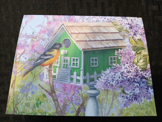 Birdhouses and birds greeting cards