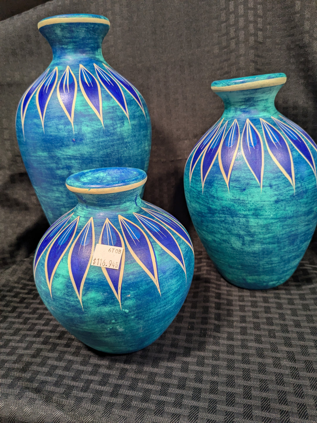 mission flower clay vases, set of 3