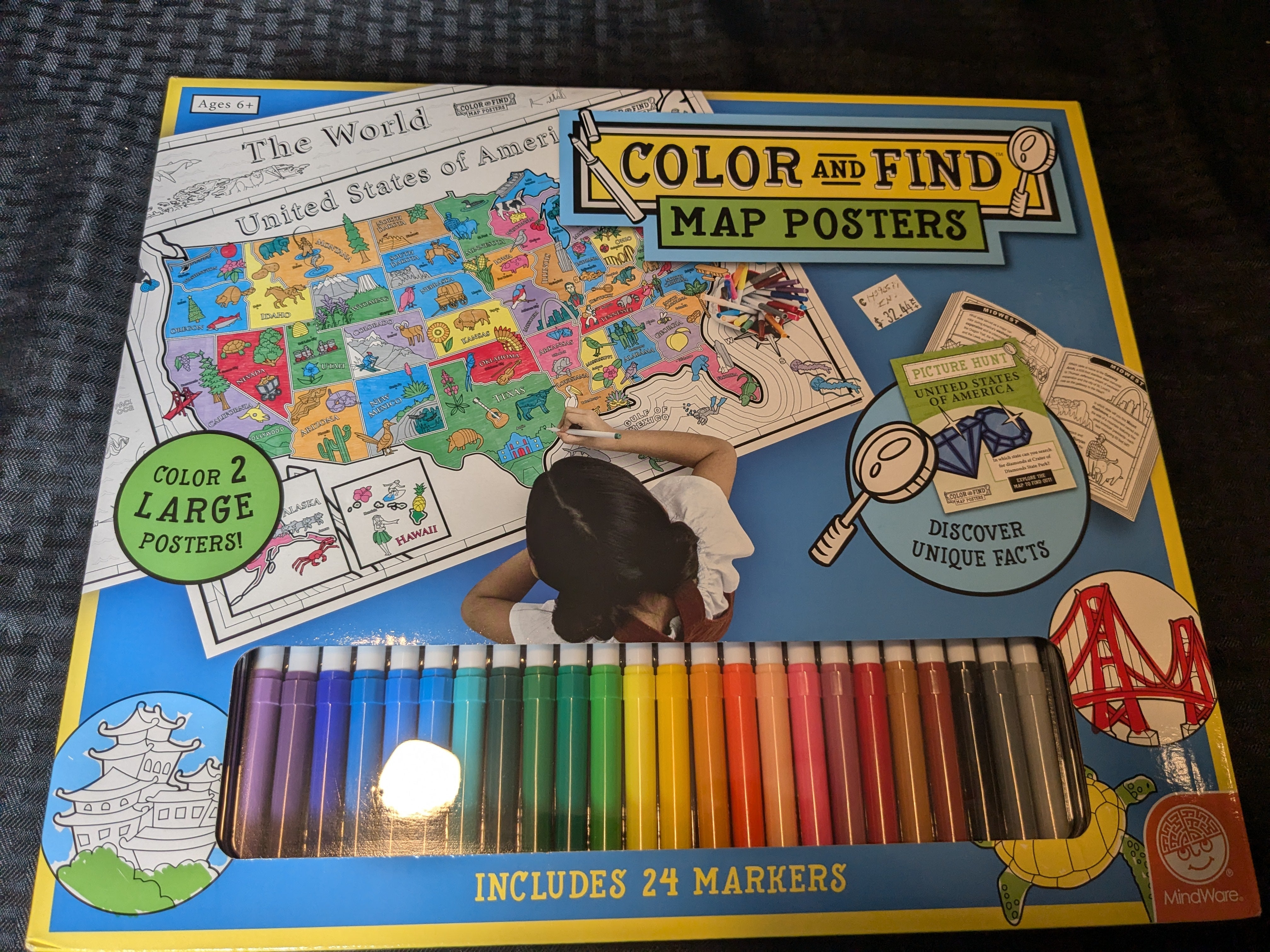 Interactive posters for coloring detailed maps, promoting creativity and geography learning.