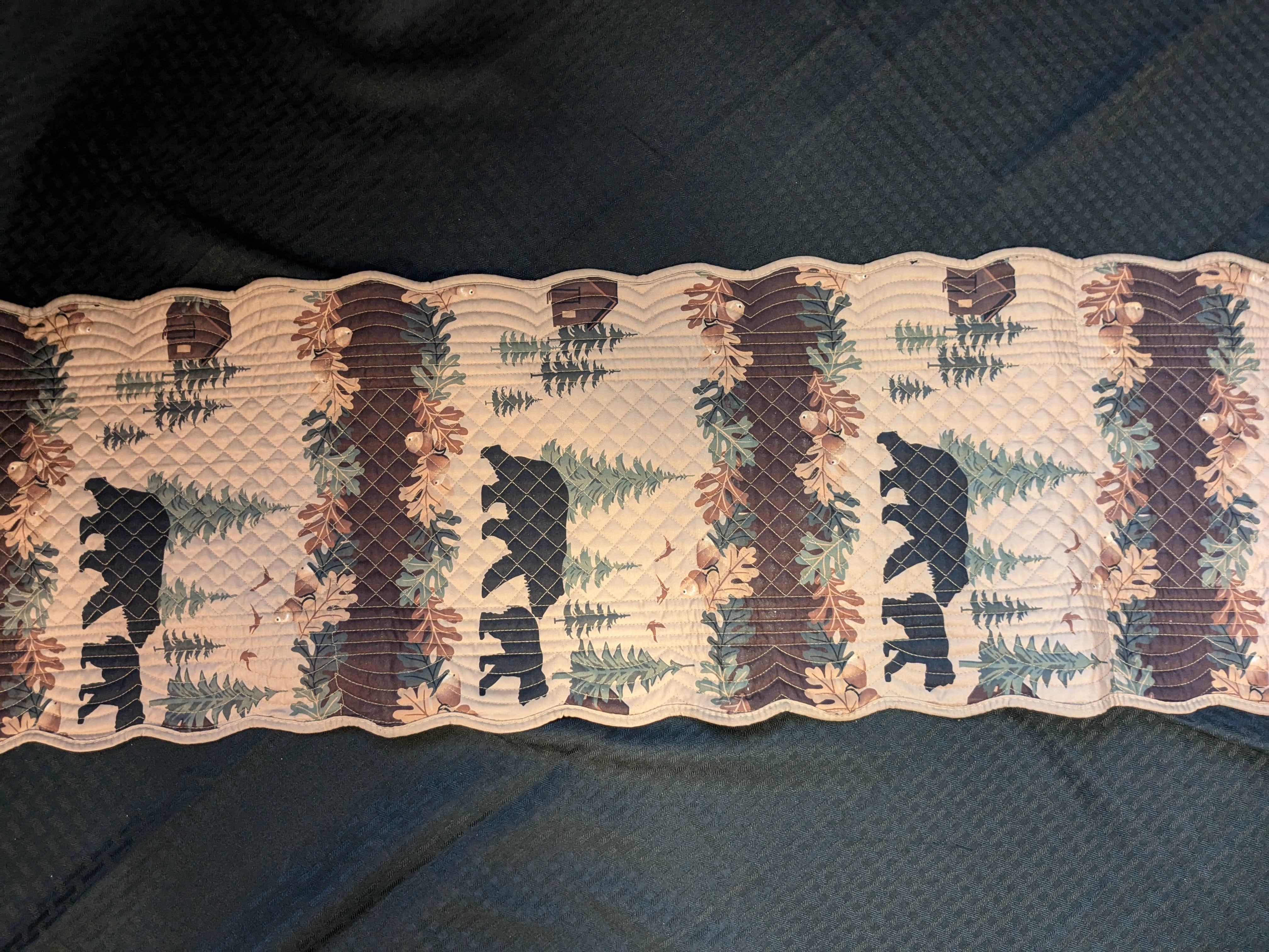 Enhance your dining experience with our Cozy Cabin Bears Table Linen Runner! This beautifully designed table runner features charming bear motifs, perfect for rustic or cabin-themed decor. Ideal for special occasions or everyday dining.