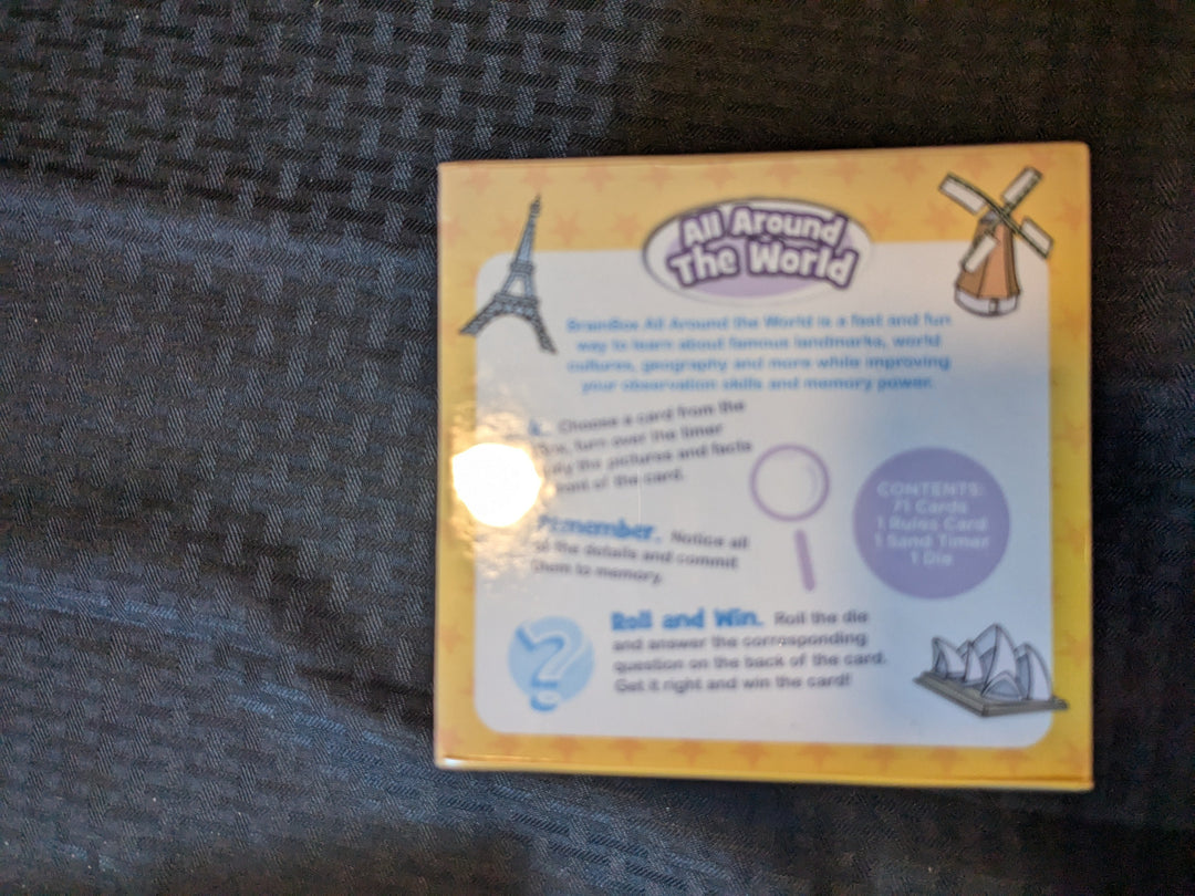 Brain Box H&G All Around the World – An educational game featuring 55 illustrated cards that enhance knowledge of global geography, cultures, and landmarks. Perfect for family game nights and classrooms, this fun memory game promotes learning about different countries and their unique features. Ideal for ages 8 and up, it's a great resource for home schooling and interactive learning experiences.
